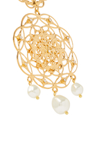 Gardenia Pearl Earrings, 18k Gold/Rhodium & Crystals